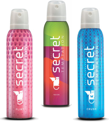 

Secret Temptation Crush, Flirt & Neon Deodorant Spray - For Women(450 ml, Pack of 3)