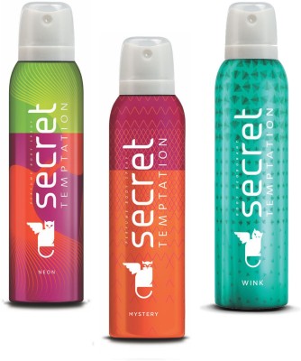 

Secret Temptation Mystery, Neon & Wink Deodorant Spray - For Women(450 ml, Pack of 3)