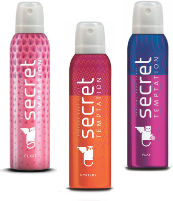 

Secret Temptation Flirt, Mystery & Play Deodorant Spray - For Women(450 ml, Pack of 3)