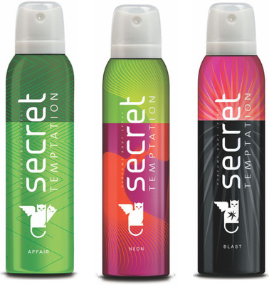 

Secret Temptation Affair, Blast & Neon Deodorant Spray - For Women(450 ml, Pack of 3)