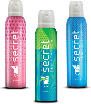 

Secret Temptation Crush, Flirt & Curve Deodorant Spray - For Women(450 ml, Pack of 3)