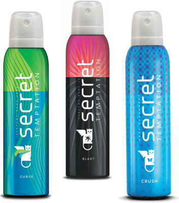 

Secret Temptation Blast, Crush & Curve Deodorant Spray - For Women(450 ml, Pack of 3)