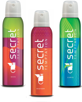 

Secret Temptation Mystery, Neon & Curve Deodorant Spray - For Women(450 ml, Pack of 3)