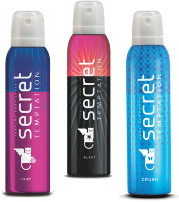 

Secret Temptation Blast, Crush & Play Deodorant Spray - For Women(450 ml, Pack of 3)