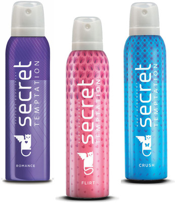 

Secret Temptation Crush, Flirt & Romance Deodorant Spray - For Women(450 ml, Pack of 3)