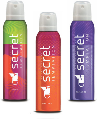 

Secret Temptation Mystery, Neon & Romance Deodorant Spray - For Women(450 ml, Pack of 3)