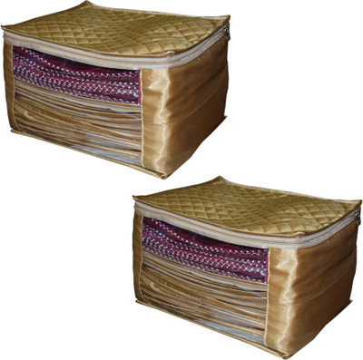

Aadhya designer satin 10 inch large high quality saree cover 2pcs (golden)(beige)