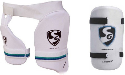 

SG Combo of Two- one 'combo ultimate' Thigh pad + inner thigh pad and one 'litevate' Thigh Pad (Color On Availability)- Cricket Kit