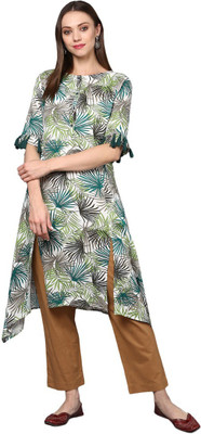 STREET9 Women Floral Print A-line Kurta(White)