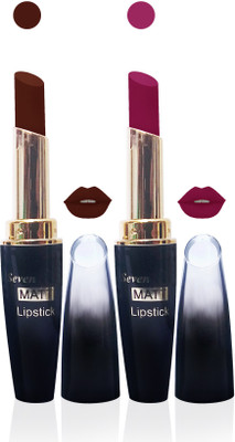 

Seven cosmetics makeup 4g matte lipstick non transfer kiss proff combo set of 2 color(pink,brown, 10 g)