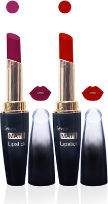 

Seven cosmetics makeup 4g matte lipstick non transfer kiss proff combo set of 2 color(pink,red, 10 g)
