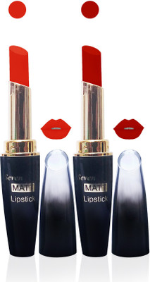 

Seven cosmetics makeup 4g matte lipstick non transfer kiss proff combo set of 2 color(orange,red, 10 g)