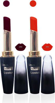 

Seven cosmetics makeup 4g matte lipstick non transfer kiss proff combo set of 2 color(maroon,orange, 10 g)
