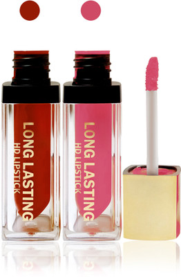 

Seven cosmetics makeup HD long lasting lady liquid matte lip gloss lipstick fashion color set of 2(l pink,red, 10 g)