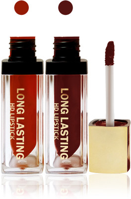 

Seven cosmetics makeup HD long lasting lady liquid matte lip gloss lipstick fashion color set of 2(red brown,red, 10 g)
