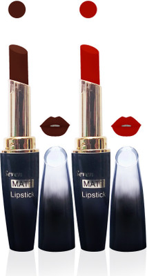 

Seven cosmetics makeup 4g matte lipstick non transfer kiss proff combo set of 2 color(red,brown, 10 g)