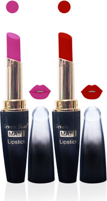 

Seven cosmetics makeup 4g matte lipstick non transfer kiss proff combo set of 2 color(l pink,red, 10 g)
