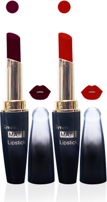 

Seven cosmetics makeup 4g matte lipstick non transfer kiss proff combo set of 2 color(maroon,red, 10 g)