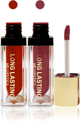 

Seven cosmetics makeup HD long lasting lady liquid matte lip gloss lipstick fashion color set of 2(red,orange brown, 10 g)