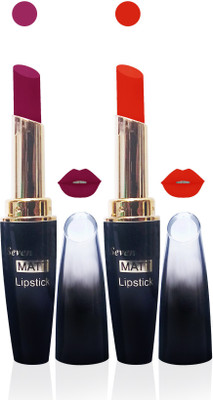 

Seven cosmetics makeup 4g matte lipstick non transfer kiss proff combo set of 2 color(pink,orange, 10 g)