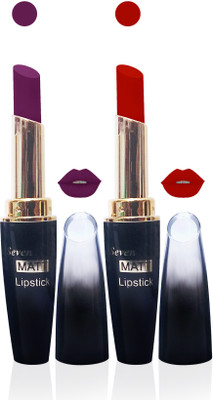 

Seven cosmetics makeup 4g matte lipstick non transfer kiss proff combo set of 2 color(yellet,red, 10 g)