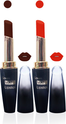 

Seven cosmetics makeup 4g matte lipstick non transfer kiss proff combo set of 2 color(brown,orange, 10 g)
