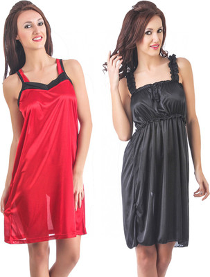 fasense Women Nighty(Red, Black)