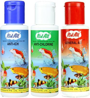 

ROYAL PET Rid-All ANTI-ICH / ANTI-CHLORINE / GENERAL AID (120ml For 600 Liters of Water | Pack of 3) NOT A Pet Health Supplements(360 ml)
