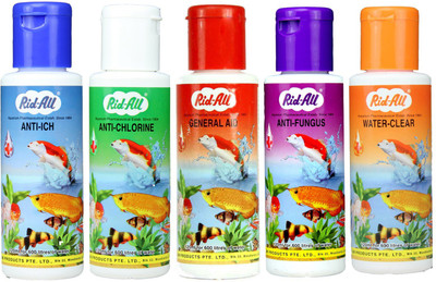 

ROYAL PET Rid-All ANTI-ICH / ANTI-CHLORINE / GENERAL AID / ANTI-FUNGUS / WATER-CLEAR (120ml Each For 600 Liters of Water | Pack of 5) NOT A Pet Health Supplements(600 ml)