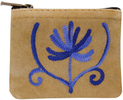 

Bagaholics Pure Suede Leather Handmade Kashmiri Crewel Embroidery very small Coin Purse for Ladies/ girls / women Coin Purse(Beige)