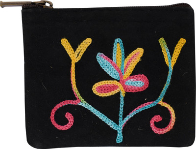 

Bagaholics Pure Suede Leather Handmade Kashmiri Crewel Embroidery very small Coin Purse for Ladies/ girls / women Coin Purse(Black)