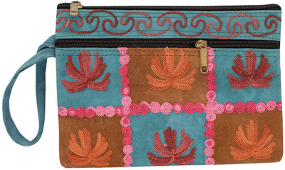 

Bagaholics Handmade Kashmiri Crewel Embroidery pure suede Leather Wristlet Pouch Handbag Hand Clutch Multipurpose Pouch Purse gift for ladies / girls / women Pouch(Multicolor)