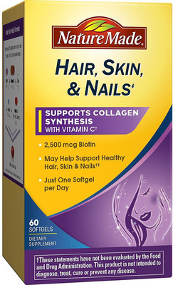 

Nature Made Hair/Skin/Nails 2500mcg of biotin Supports Collagen Synthesis with Vitamin C - 60 Softgels(60 No)