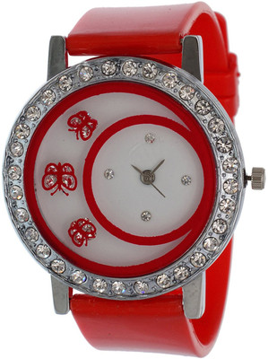 

Maxi Retail Butterfly Diamond Studded SP-Red Analogue Watch - For Girls