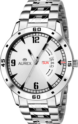 Aurex White Dial Day And Date Functioning Analog Watch  - For Men