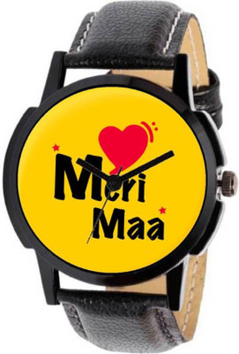 

Montres New Stylish Designer "Meri Maa" Dial Black Leather Belt Men Watch - For Boys & Girls