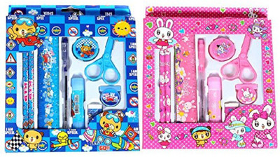 

RIMJHIM TOYS School Stationery Kit For Kids (Pencil, Sharpener, Rubber, Scale, Glue, Pen, Tape, Scissor) 212 SET OF 2 Blue, Pink