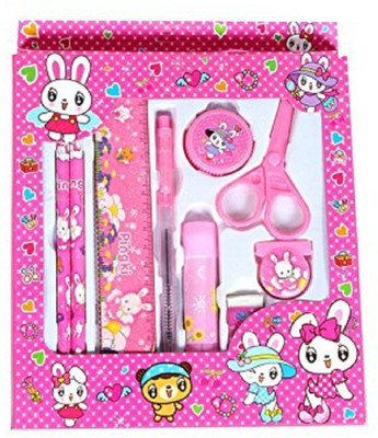

RIMJHIM TOYS School Stationery Kit For Kids (Pencil, Sharpener, Rubber, Scale, Glue, Pen, Tape, Scissor) 212 SET OF 1 Pink
