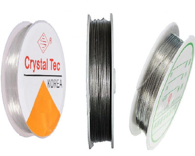 

GOELX Gear Wire/Tiger Tail, Copper Wire & Elastic Wire Clear Combo - Silver for jewellery making,beading & other craft projects