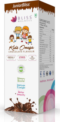 

Bliss Welness Junior Bliss Kids Omega 3 6 9 + DHA Chocolate Syrup Powered with Vitamin A C D E Supports Brain Development and Immunity Boost Vegetarian / Vegan Health Supplement - 300 Gram Bottle Chocolate Flavored Syrup(300 g)