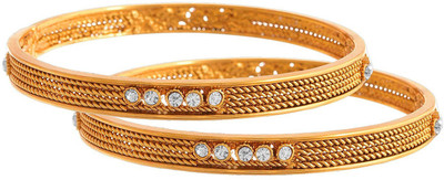 JFL Jewellery for Less Copper Diamond Gold-plated Bangle Set(Pack of 2)