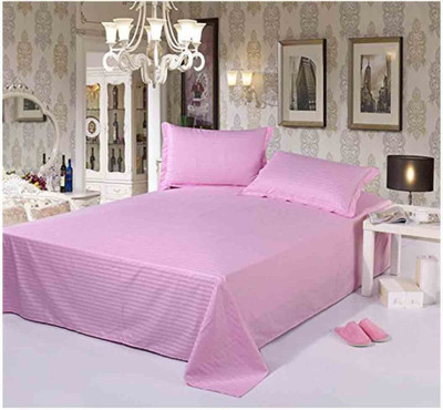 Dazling Bazaar Satin Double Flat 250 TC Striped Bedsheet(Pack of 1, Pink)