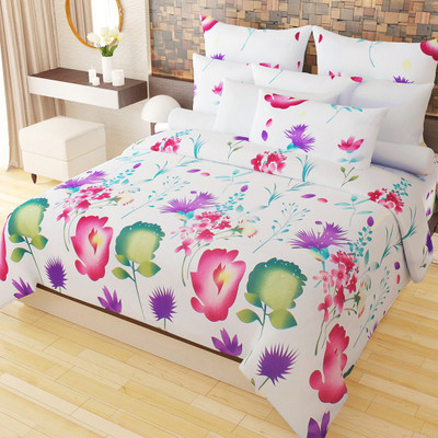 Home Candy 152 TC Microfiber Double 3D Printed Flat Bedsheet(Pack of 1, Multicolor)
