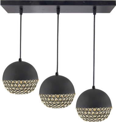 Homesake 3-Lights Linear Cluster Chandelier Crystal Hanging Globe Hanging Pendant Light, Kitchen Area and Dining Room Light Pendant Lamp Ceiling Lamp(Black)