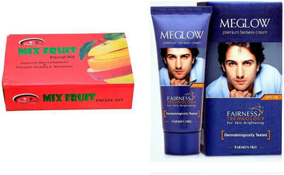 

Pink Root Mix Fruit Facial Kit 83gm and Meglow Premium Fairness Cream SPF-15(Set of 2)