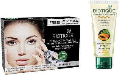 

BIOTIQUE BIO Bio Diamond Facial Kit, Bio Papaya Exfoliating Face Wash(Set of 2)