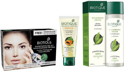 

BIOTIQUE BIO Bio Diamond Facial Kit, Bio Morning Nectar Flawless Skin Lotion, Bio Papaya Visibly Ageless Scrub Wash(Set of 3)