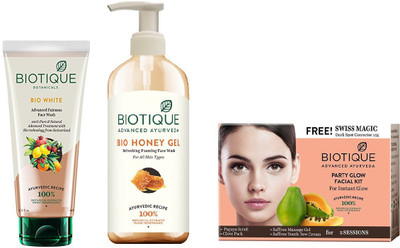 

BIOTIQUE BIO Bio Honey Gel Face Wash, Bio White Advanced Fairness Face Wash, Bio Party Glow Facial Kit(Set of 3)