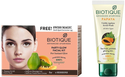 

BIOTIQUE BIO Bio Party Glow Facial Kit, Bio Papaya Visibly Ageles Scrub Wash(Set of 2)