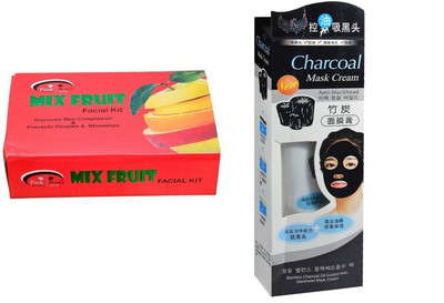 

Pink Root Mix Fruit Facial Kit 83gm, Charcoal Mask Cream Anti-blackhead(Set of 2)